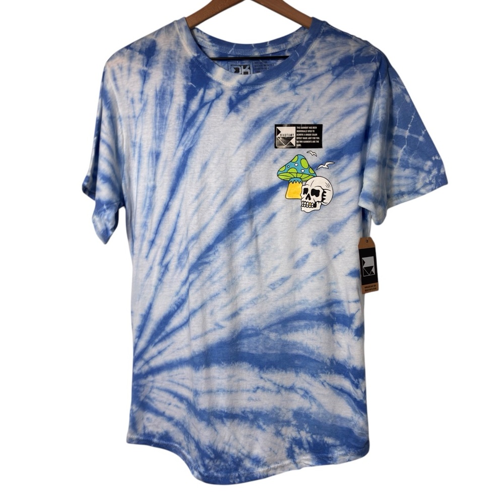 DIKOTOMY BLUE TIE DYE SHORT SLEEVE MEN SKULL SHIRT SIZE SMALL